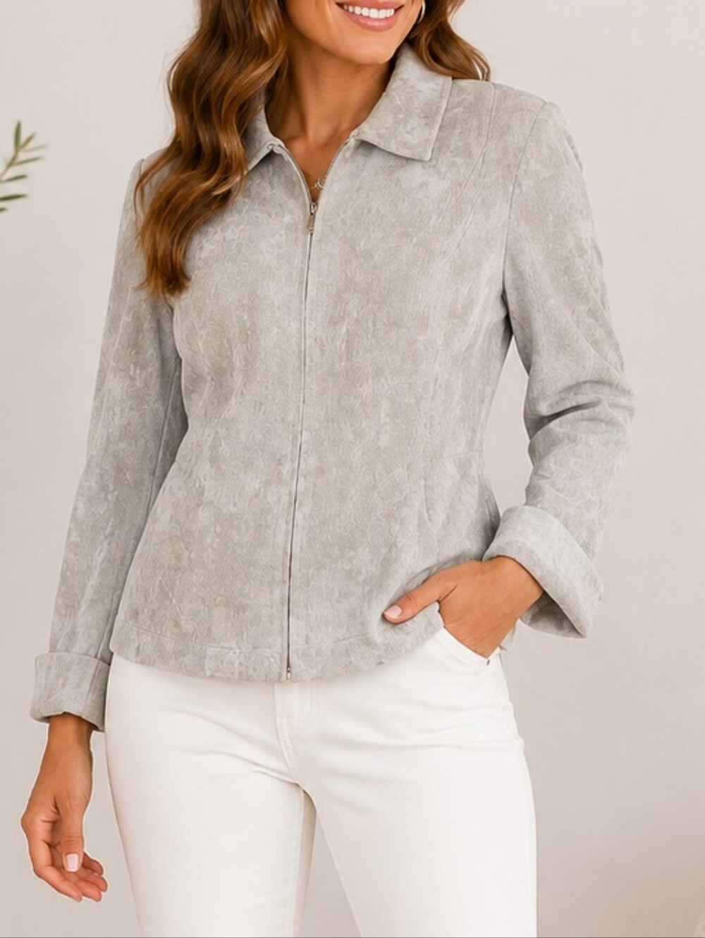 Christopher & Banks Soft Gray Cozy Zip Jacket – Classic Everyday Layer